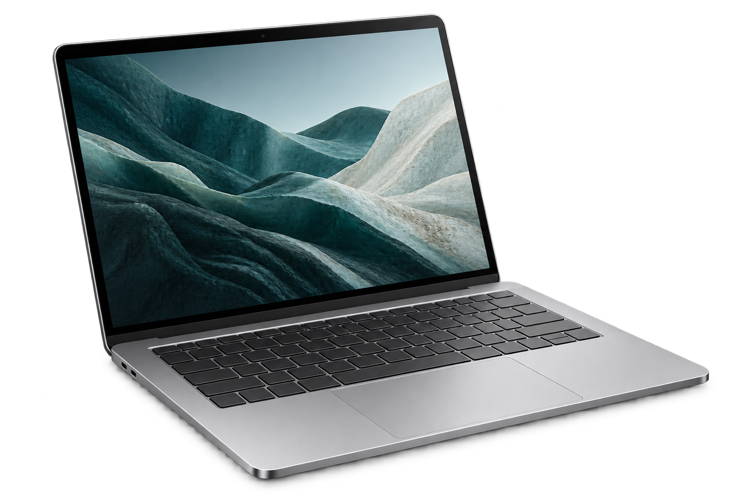 Silver Aurora Office laptop open at an angle